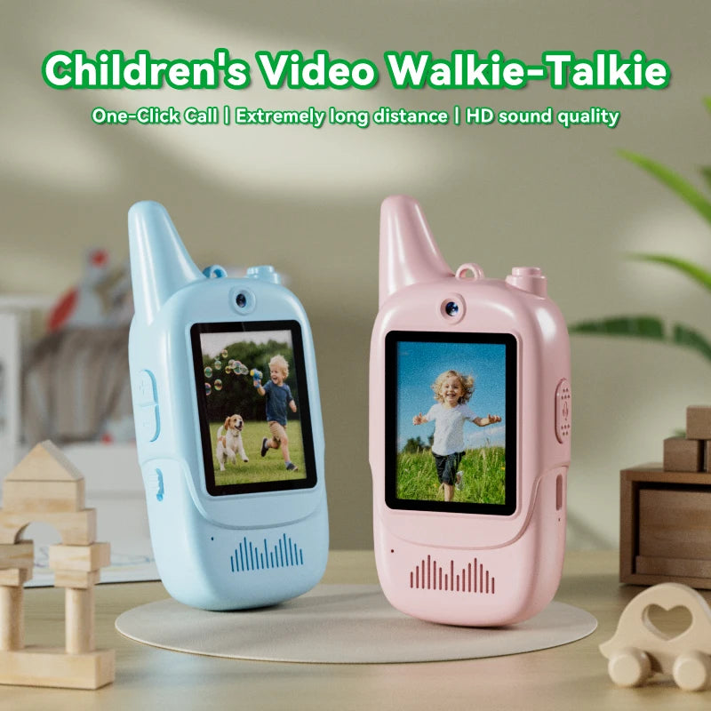Christmas 2pcs Video Walkie Talkie Video Intercom HD Rechargeable Voice Fonts One-Click Call Cartoon Voice Changer Gift for Kids