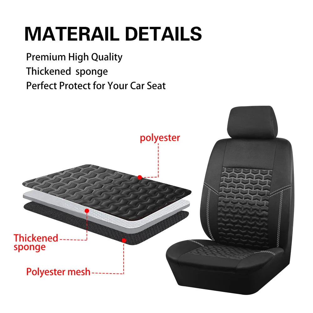 AUTO PLUS Car Seat Covers Tire Texture Press Breathable Fabric Seat Covers for Car 3 Zipper for Rear Seat Backrest
