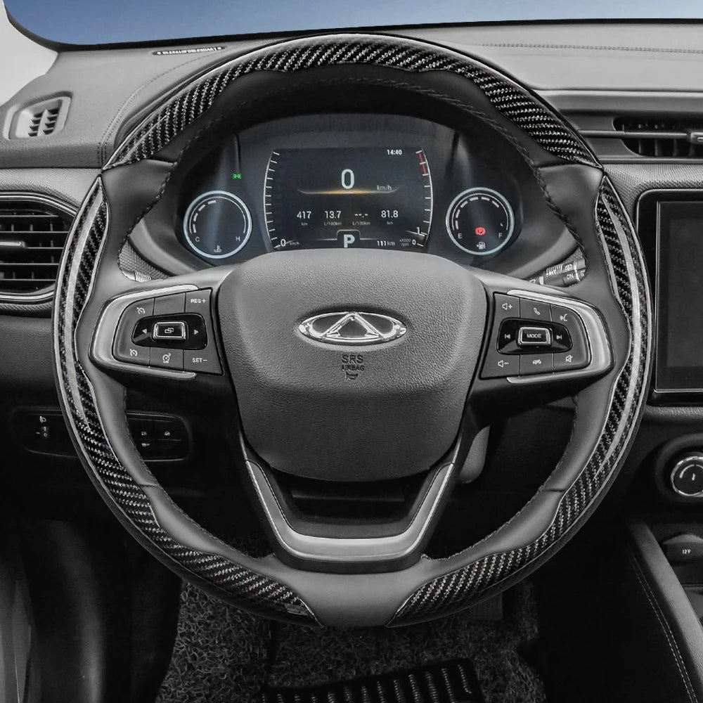 Suitable for Chery Carbon Fiber Texture Steering Wheel Cover with Segmented Quick-Release Design, Durable, for Models Such as Tiggo 2 3 4 7 8 9 Pro Max Csh Arrizo 6 Cross C5 J6 E5 Omoda 5 Gt Eq7