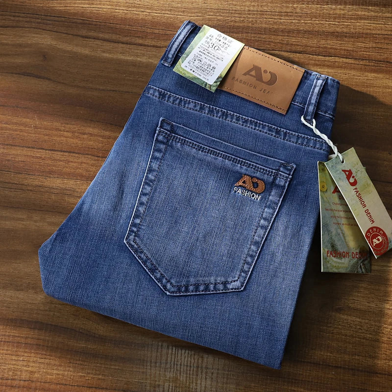 New Business Jeans Men's Casual Straight Stretch Classic Fashion Trousers Blue Smoke Gray Work Denim Pants Male Brand Clothes