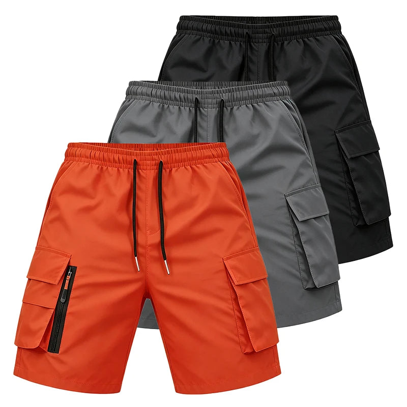 2026 New Men Multi Pocket Cargo Shorts Loose Fit Street Daily Travel Outdoor Summer Drawstring Waist Casual Walking Short Pants