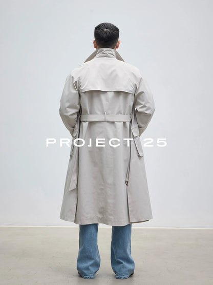 PROJECT 25 Men's Lightweight Water Repellent Lapel Long Trench Coat Solid Color Minimalist Luxury Casual Outerwear