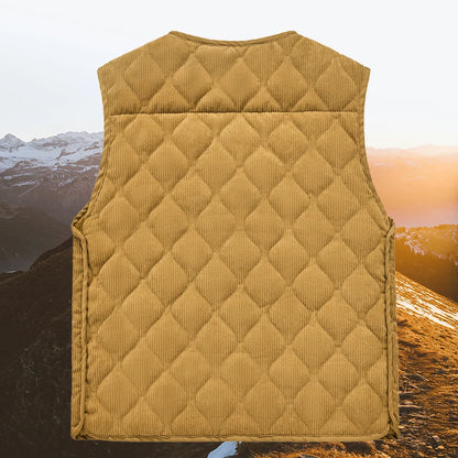 Autumn Winter Padded Warm Vest Men's Diamond Check Shoulder Undershirt Workwear Corduroy V-neck Jackets Men Clothing Large Size