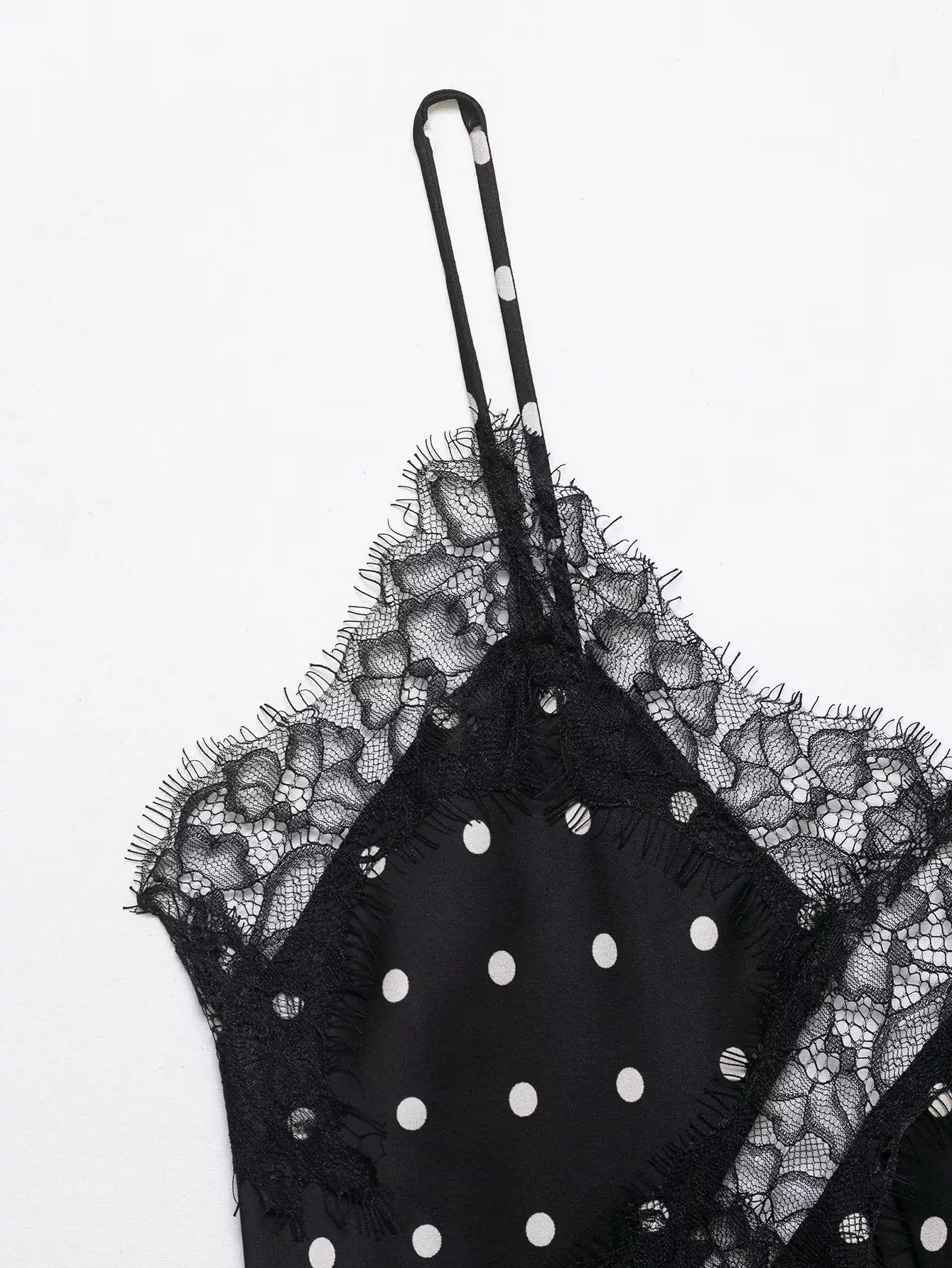 HH Women Elegant Polka Dot Lace Slip Tops Asymmetrical Hem Tanks Camis Summer Lady Sexy Lace Splicing Club Party Tops Camisole