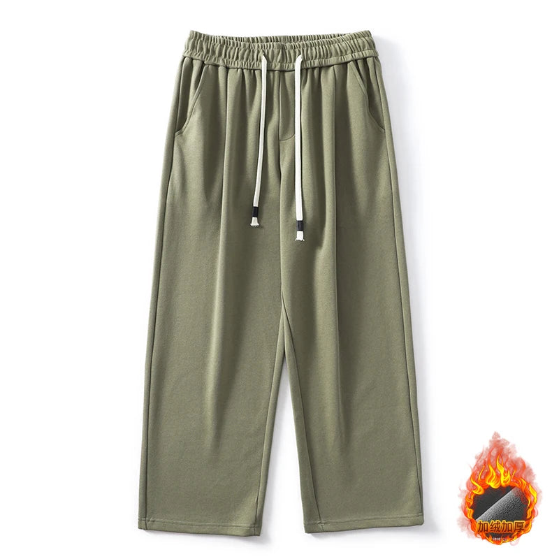 DUKEEN Pique Fabrics Sweatpants for Men Loose Causal Straight Legged Trouse Autumn and Winter Solid Colors Sports Fleece Pants