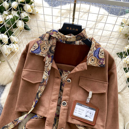 Ele Bear Embroidery Blouse And Skirt Set Women's Faionable ort Svel Suit Jaet High Waist Casual Workwear
