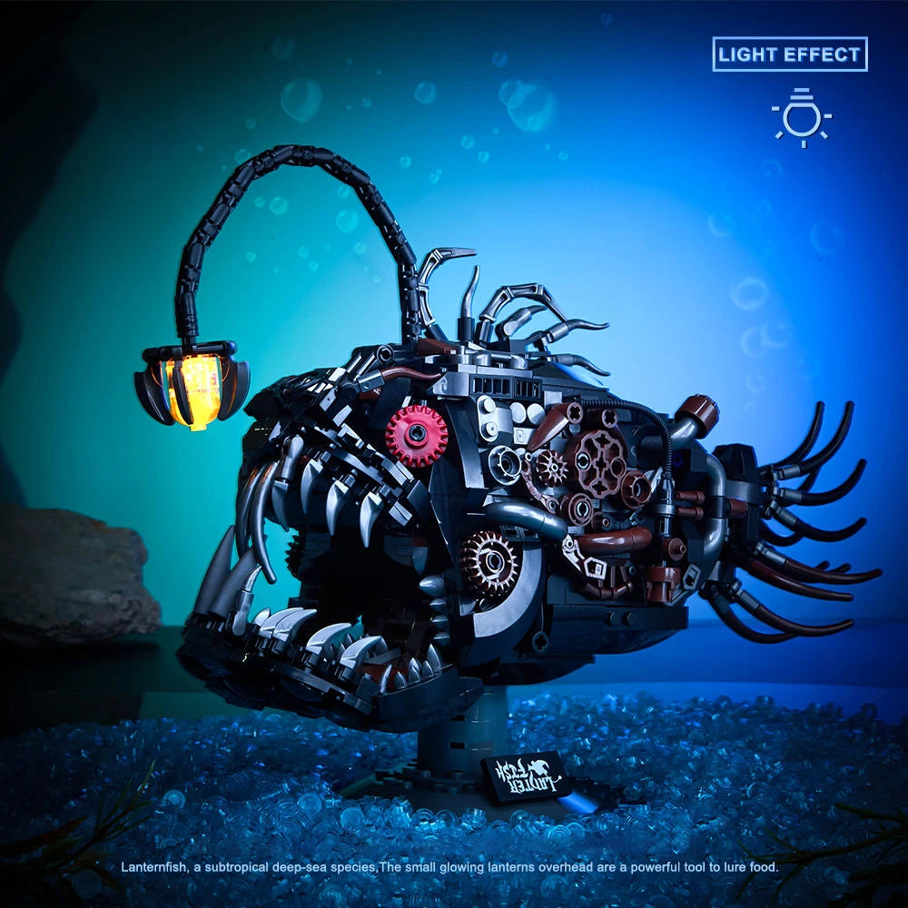 Mechanical Piranha Building Blocks LED Light MOC DIY Assembly Model Desktop Home Decor Ornament Birthday Gift Kids Boys Girls Ad