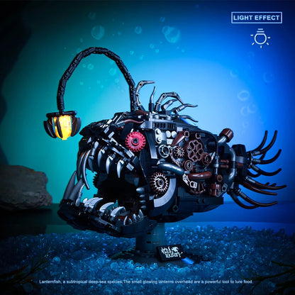 Mechanical Piranha Building Blocks LED Light MOC DIY Assembly Model Desktop Home Decor Ornament Birthday Gift Kids Boys Girls Ad