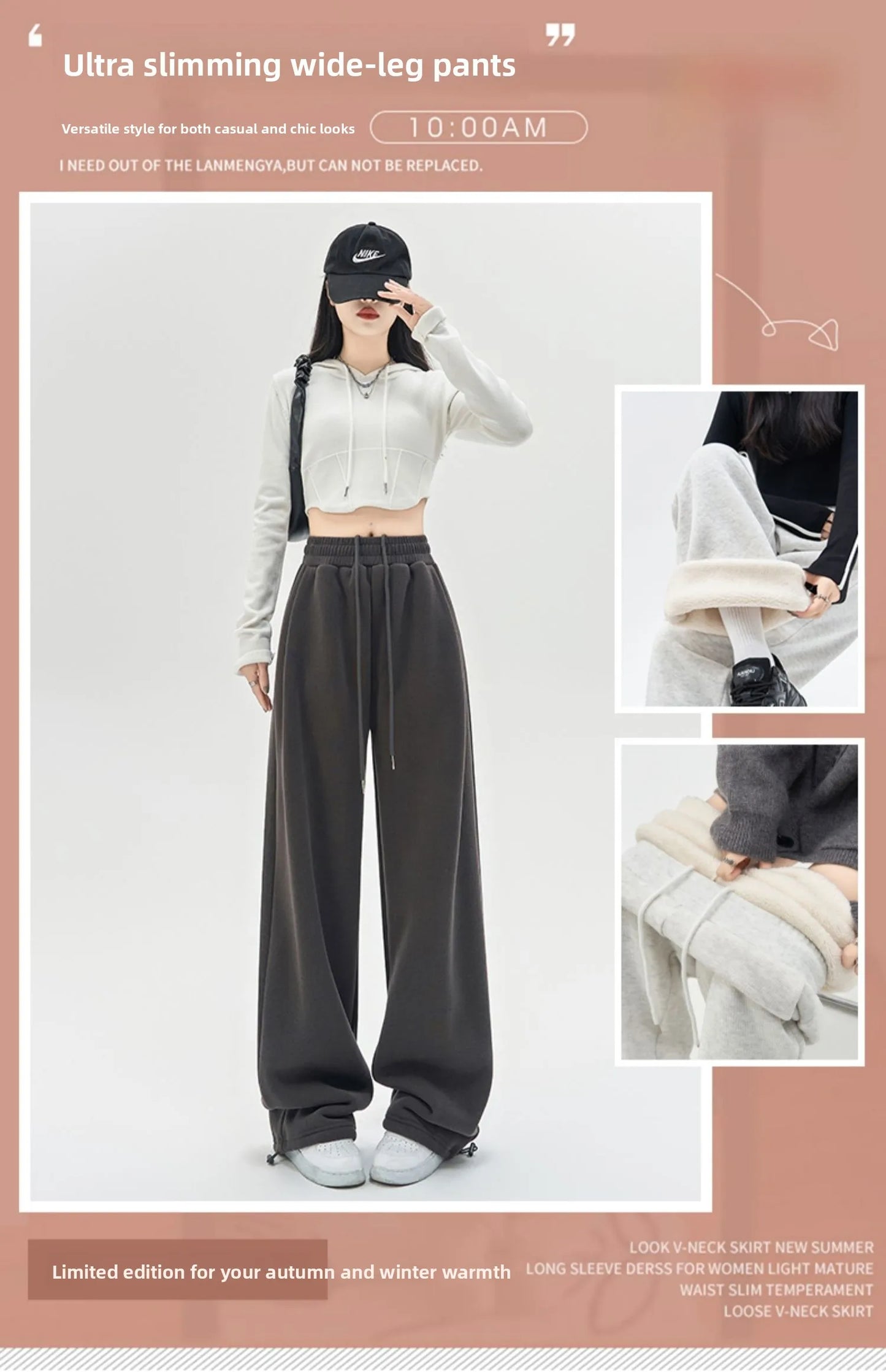 Gray Lamb Velvet Sport Pants Women's High Waist Drapey Fleece Wide Leg Casual Small Size Thickened Cotton Pants