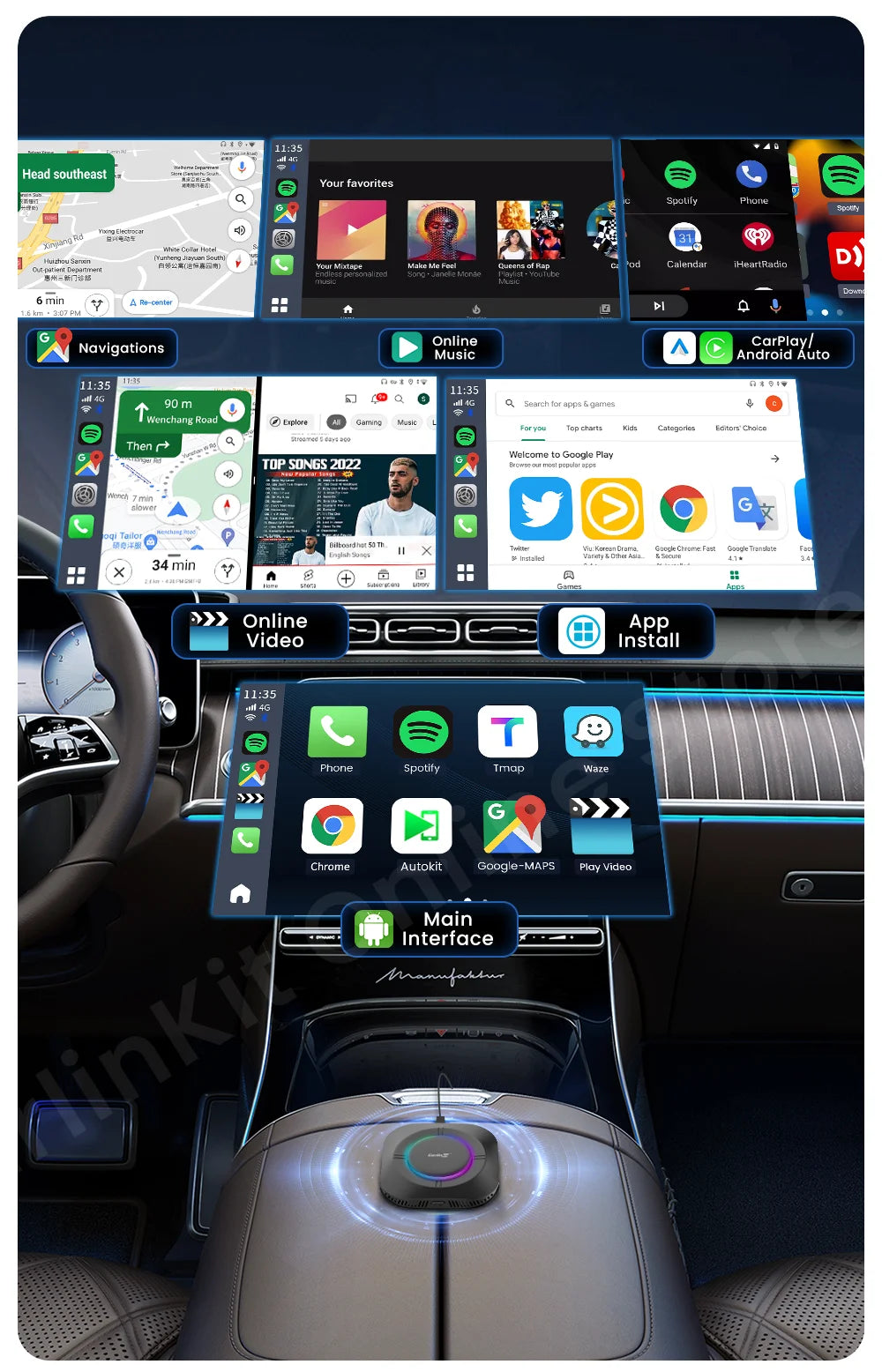 Carlinkit S2 Android 13 Tv Box SM6115 8 Core Carplay Wireless Android auto Support Youtube Netfilx IPTV Spotify Physical Switch