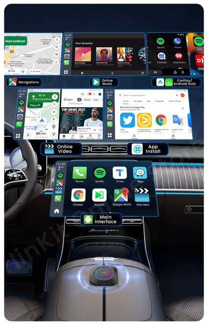 Carlinkit S2 Android 13 Tv Box SM6115 8 Core Carplay Wireless Android auto Support Youtube Netfilx IPTV Spotify Physical Switch