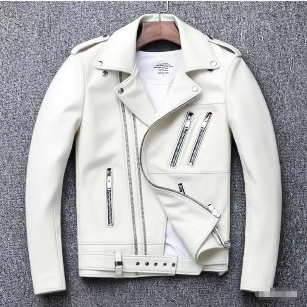 Winter and Autumn Men's Oversized Button-down PU Leather Coat with Multiple Zippers Polo Jacket, with Many Zippers Mens Jacket