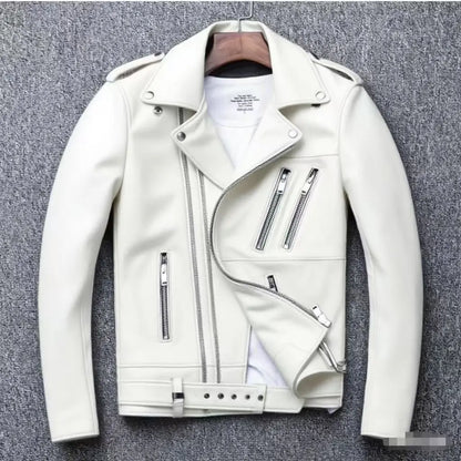 Winter and Autumn Men's Oversized Button-down PU Leather Coat with Multiple Zippers Polo Jacket, with Many Zippers Mens Jacket