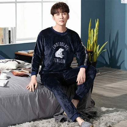 Cartoon Green Dinosaur Design Pajamas for Men Korean Kawaii Cute Letter Print Men's Pajamas 2024 Autumn Winter Warm Sleepwear
