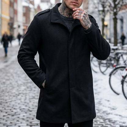 New Winter Men's Invisible Button Trench Coat | Single-Breasted Mid-Length Windproof Jacket | Business Casual Street Style Coat