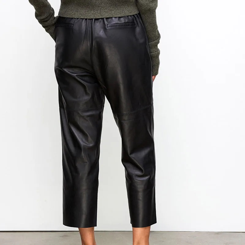 Genuine Leather Harem Pants Women Real Sheepskin Trousers High Elastic Waist 2026 New Streetwear Plus Size Pants Y2k Fashion