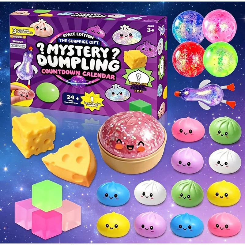 2026 New Squishy Bun Advent Calendar 24 Day Mystery Bun Countdown Box Slow Rising Dumpling Fidget Toy Set for Stress Relief Gift