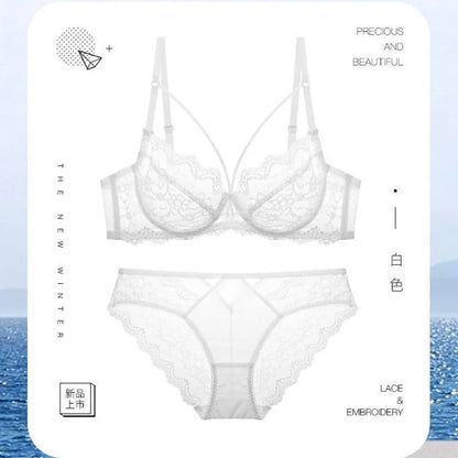 Sexy French Lace Bra Set, Minimizer for Large Bust Sheer See Through, Pure Desire Lingerie with Cutout, All Seasons Bestseller