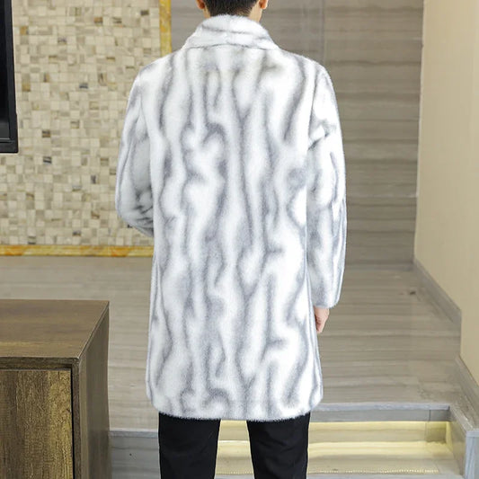 High Quality Fashion Handsome Double-sided Wear Fur One Thick Winter Suit Collar Trench Coat Gold Mink Fur Men's Top  Button