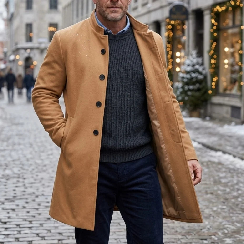 New Men's Coat Casual Winter Single Breasted Invisible Button Mens Business Knee-length Coat Trench Cloth Streetwear Men Blouse