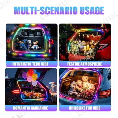 Dynamic Flowing Car Trunk Light Strip for SUV 400cm Flexible Multi-Color RGB Neon Atmosphere Light 12V App Control Ambient Lamp