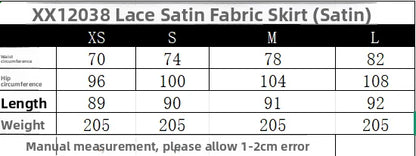 Winter New Arrival Women's Simple Versatile Mid-Waist Lace Trim Silk Satin Skirt Elegant Ethnic Stage Costume