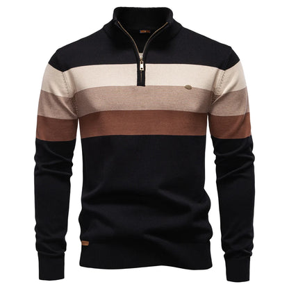 AIOPESON Men's Patchwork Pullover Sweater Cotton Casual Zipper Mock Neck Sweater for Men New Winter Fashion Warm Sweater for Men