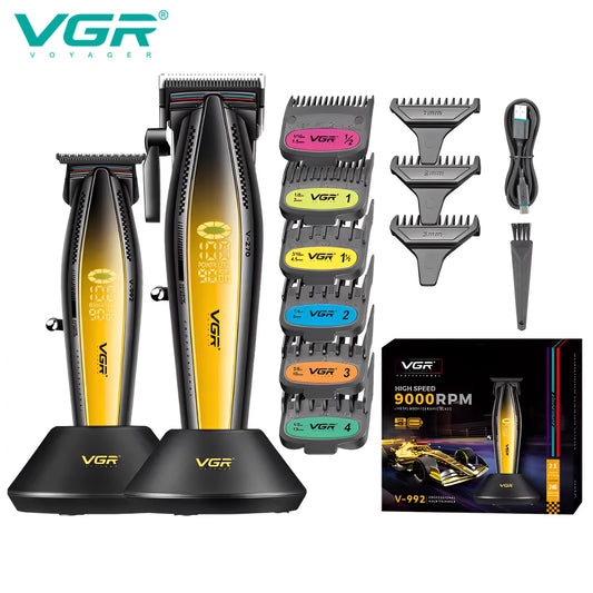 VGR V-992 V-270 high-end men's hair clipper with gradient color body, professional hair trimmer with LCD digital display and pus