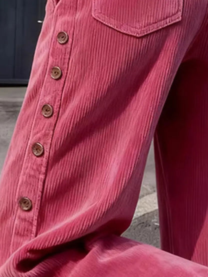 Korean Style High Waist Thickened Corduroy Wide Leg Pants Women's Winter New Style Side Button Long Trousers Casual Pants
