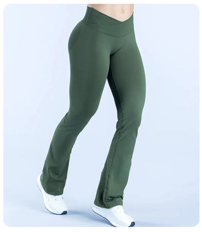 Seamless Flares Women Gym Fashion Yoga High Elastic Flared Pants Waist Cross Seamless Sports Leggings Fitness Wide-leg Trousers