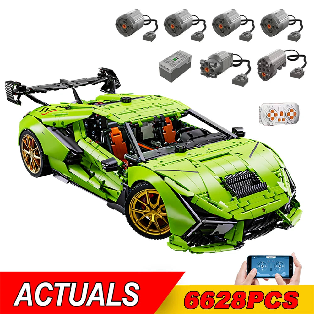 1:6 Technical APP Remote Control Super Speed Racing Lambo SVJ Hypercar Building Blocks Ornament Bricks Toys Christmas Gifts