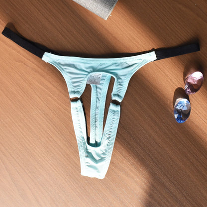 Men's Open Front Ice Silk Thong Easy Take Off Design Smooth Soft Comfortable Sexy Lingerie Underwear Available in 8 Colors S-XL