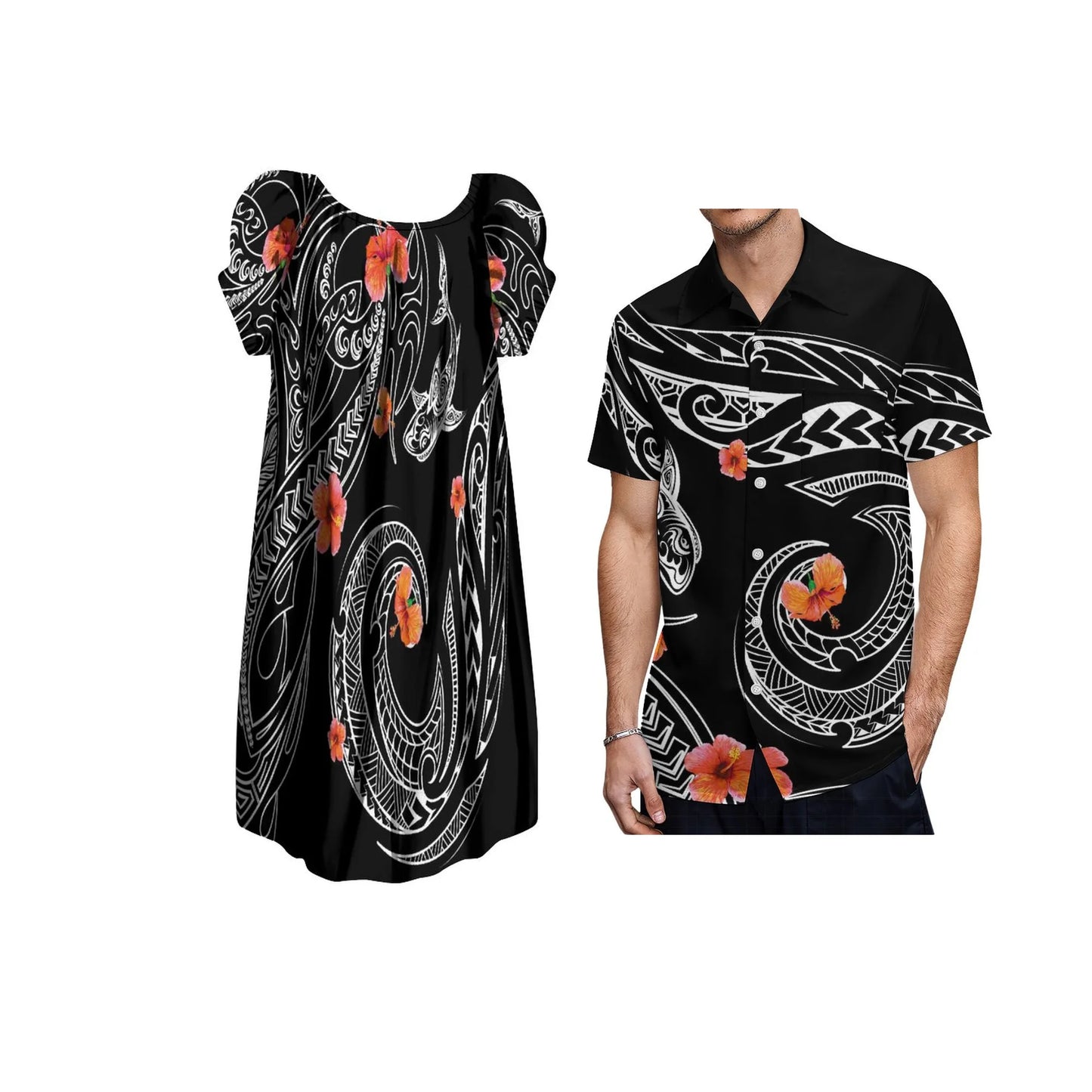 New Design Customize Polynesian Print Micronesian Loose Casual puffy dress Plus Size Women Clothing