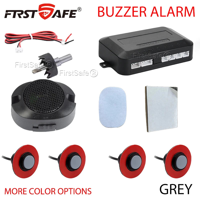 12V 16.5mm Flat Probe Parking Sensor Kit 4 Sensors Buzzer Detector Reversing Radar Universal Auto Auxiliary Safety Accessories