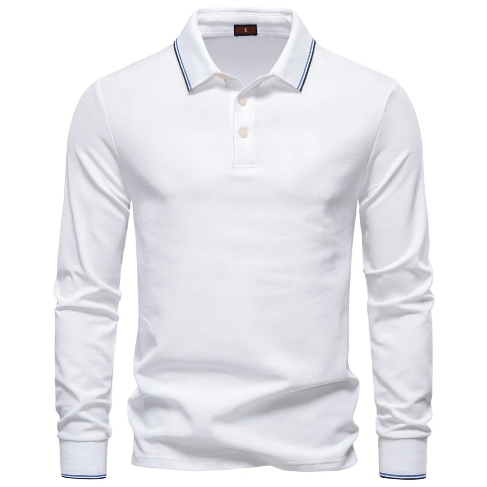 AIOPESON Men's Henley Neck Polo Shirt Cotton Solid Color Long Sleeve Autumn Winter Premium Luxury Mens Top