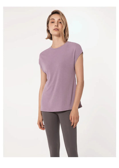Women's Split Side Yoga Top Sexy Open Back Fitness T-shirt Loose Fit Workout Tee Running Sports Cover Gym Wear Woman clothing