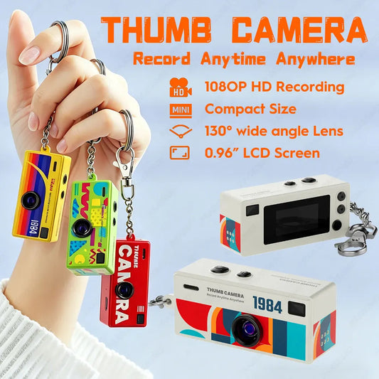 Thumb Keychain Camera 0.96 Inch Retro Mini Action Cameras 1080P Mini Camcorder Audio Video Recorder Support Memory Card for VLOG