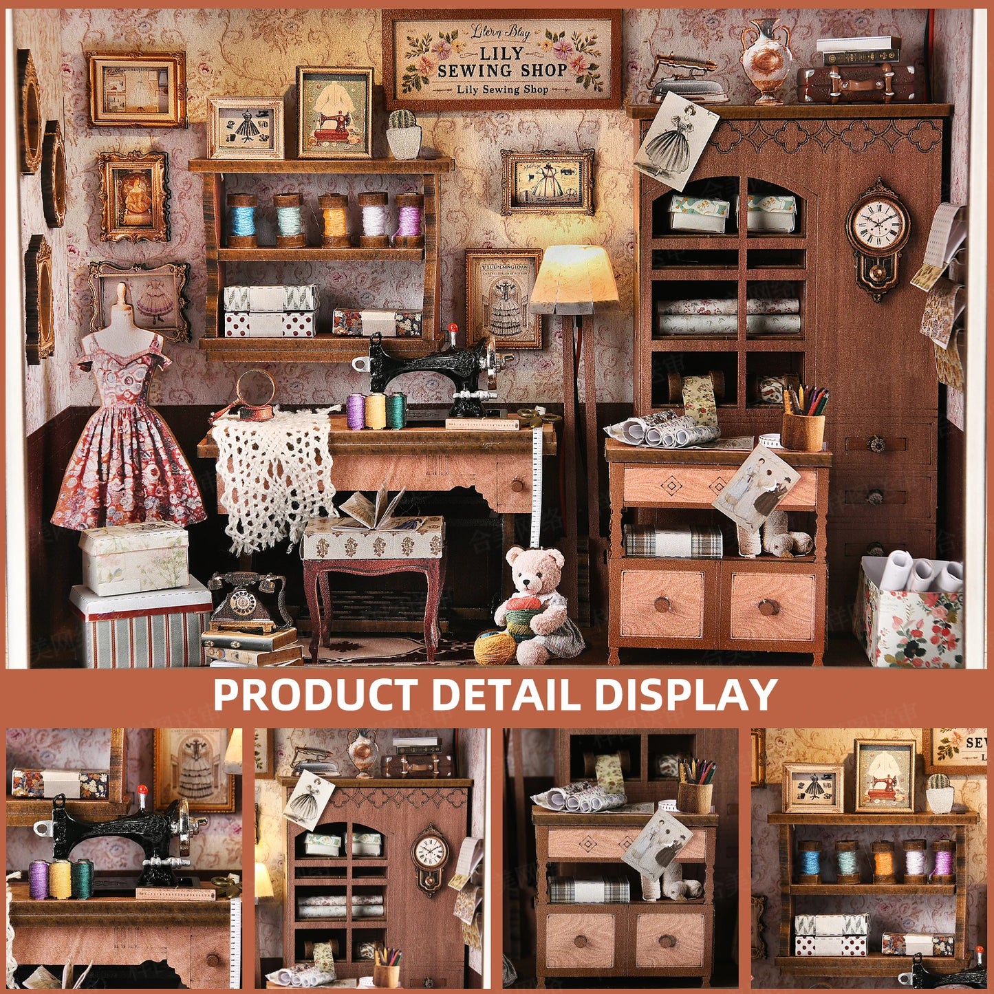 Book Nook Kit Tailor's Shop DIY 3D Wooden Puzzle Dollhouse Photo Frame Ornament Model Bookend Building Home Decoration