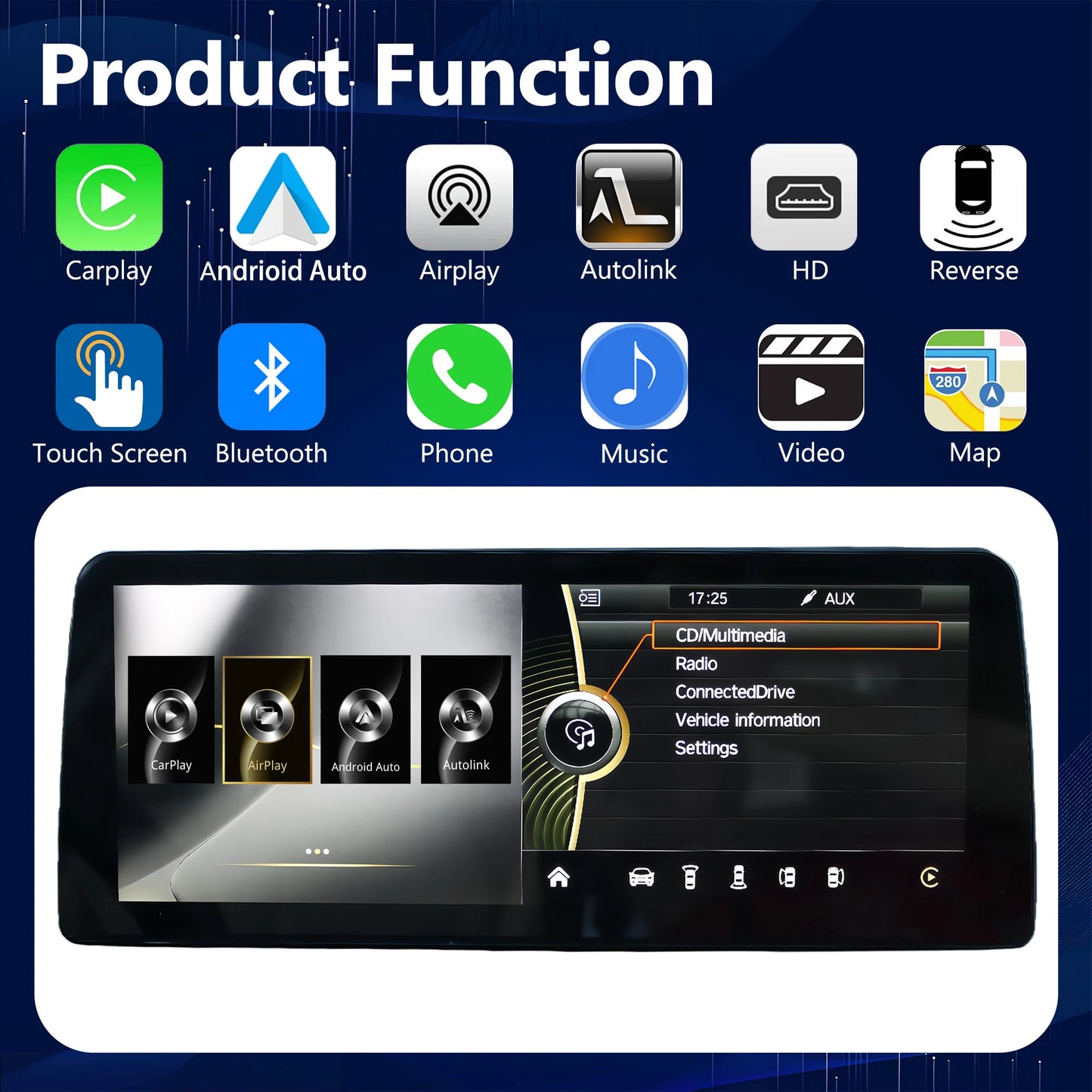 Wireless CarPlay Android Auto Display Multimedia Player For BMW X5 X6 F15 E70 E71 2009-2017 NBT CIC GPS Touch Screen 1920*720