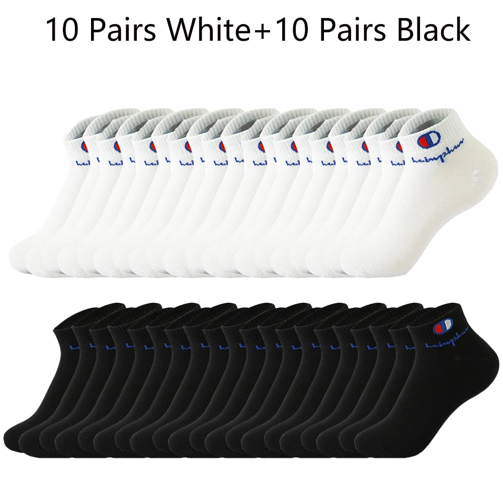 10/20/30 Pairs Ankle Socks Men Women Cotton Brand Socks Athletic Running Socks Cushioned Breathable Low Cut Sports Short Socks