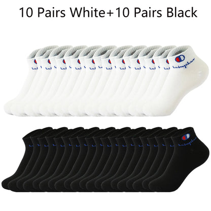 10/20/30 Pairs Ankle Socks Men Women Cotton Brand Socks Athletic Running Socks Cushioned Breathable Low Cut Sports Short Socks