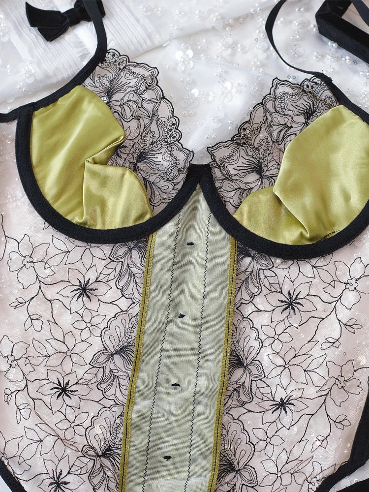 Precious Satin Feeling Lace Camisole Lingerie Set Large Size Women Push Up Underwear Fixed Double Shoulder Straps Bras