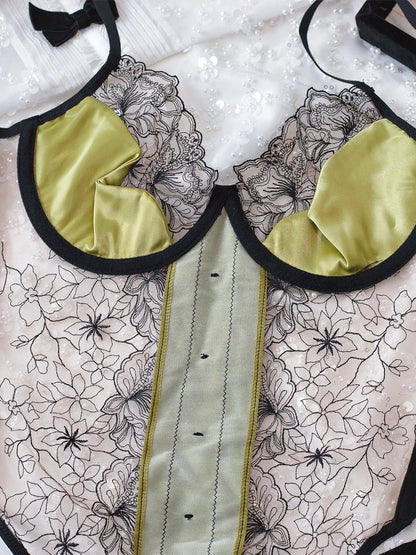 Precious Satin Feeling Lace Camisole Lingerie Set Large Size Women Push Up Underwear Fixed Double Shoulder Straps Bras