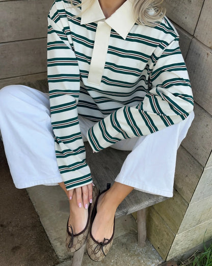Casual Striped  Shirt Women's Loose Long Sleeve Classic Style American Leisure T-Shirt for Autumn New Arrival