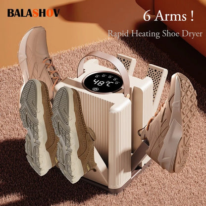 Six-Arm Foldable Shoe Dryer Electric Shoe and Boot Dryer Timing Control Household Shoe Warmer Portable Heater For Socks Boots