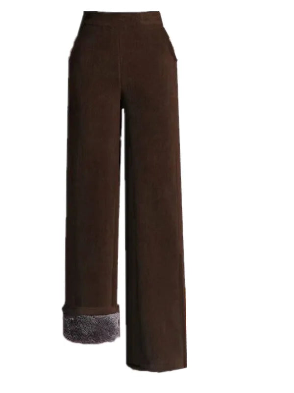 Women's High Waist Fleece Lined Thickened Straight Leg Pants Autumn Winter New Style Casual Polyester Fiber Slimming Effect