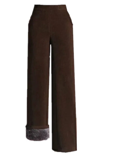 Women's High Waist Fleece Lined Thickened Straight Leg Pants Autumn Winter New Style Casual Polyester Fiber Slimming Effect
