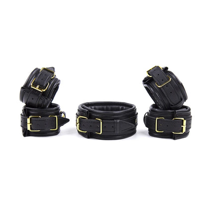 3pcs Bdsm Bondage Set Sex Slave Collar Bdsm Leather Handcuffs Sexy Ankle cuffs Sex Bondage Couple Sex Toys for Womans