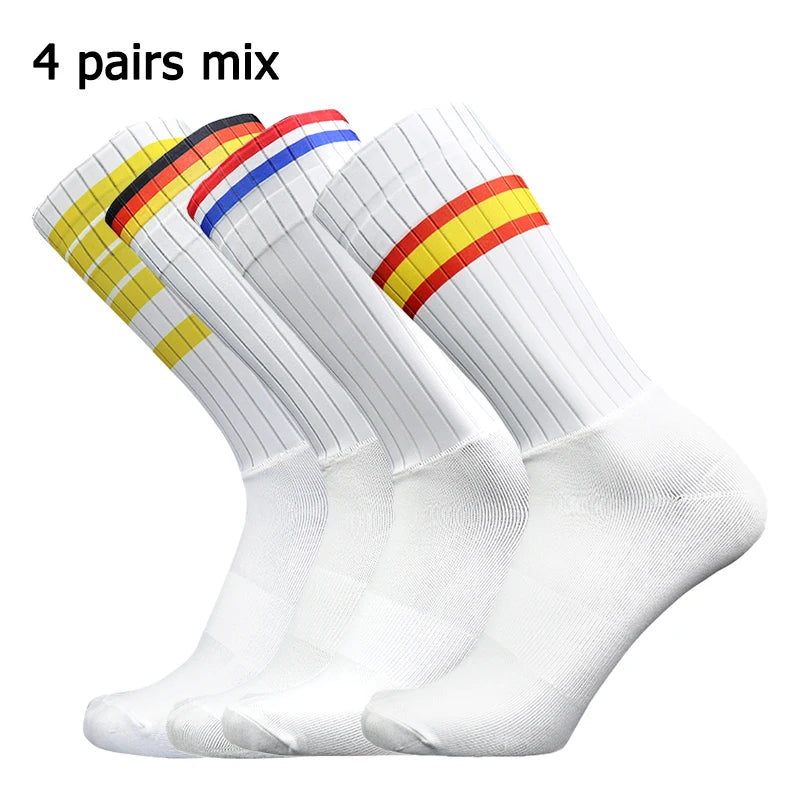 4 Pairs of Outdoor Sports Socks Breathable Lightweight Non-Slip Silicone Striped Cycling Running Socks