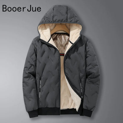 EU Size Men Hooded Jacket Thick Warm Winter Coat Fleece Lined Black Grey Parkas Fashion Casual Quilted Coat Outwear Clothing Top